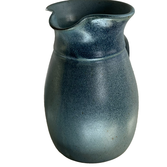 Elk Falls Pottery Blue Studio Art Pitcher Stoneware Glazed Speckled 9" - Picture 6 of 12